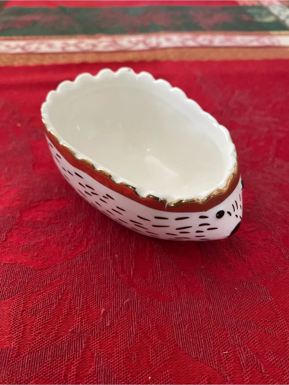 Hedgehog Jewelry Trinket Bowl Ceramic White & Gold - Decorative Dish